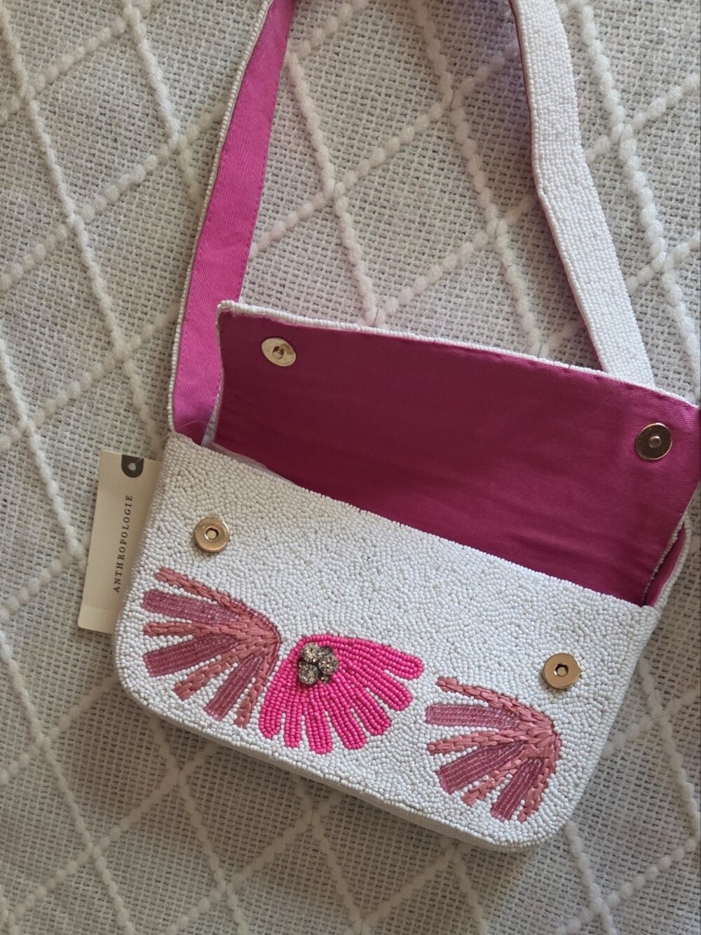 Anthropologie The Fiona Beaded Bag Floral Edition Celandine Pink - Picture 7 of 8